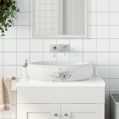 Lavabo Sobre Encimera Ovalado Cerámica Blanco Dorado 59X40X15Cm