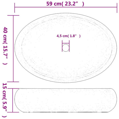 Lavabo Sobre Encimera Ovalado Cerámica Blanco Dorado 59X40X15Cm