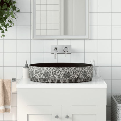Lavabo Sobre Encimera Ovalado Cerámica Blanco Dorado 59X40X15Cm