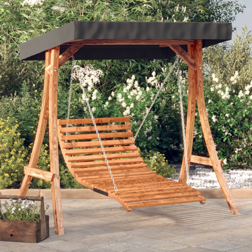 Tumbona Columpio Con Toldo Madera Maciza Abeto Acabado De Teca