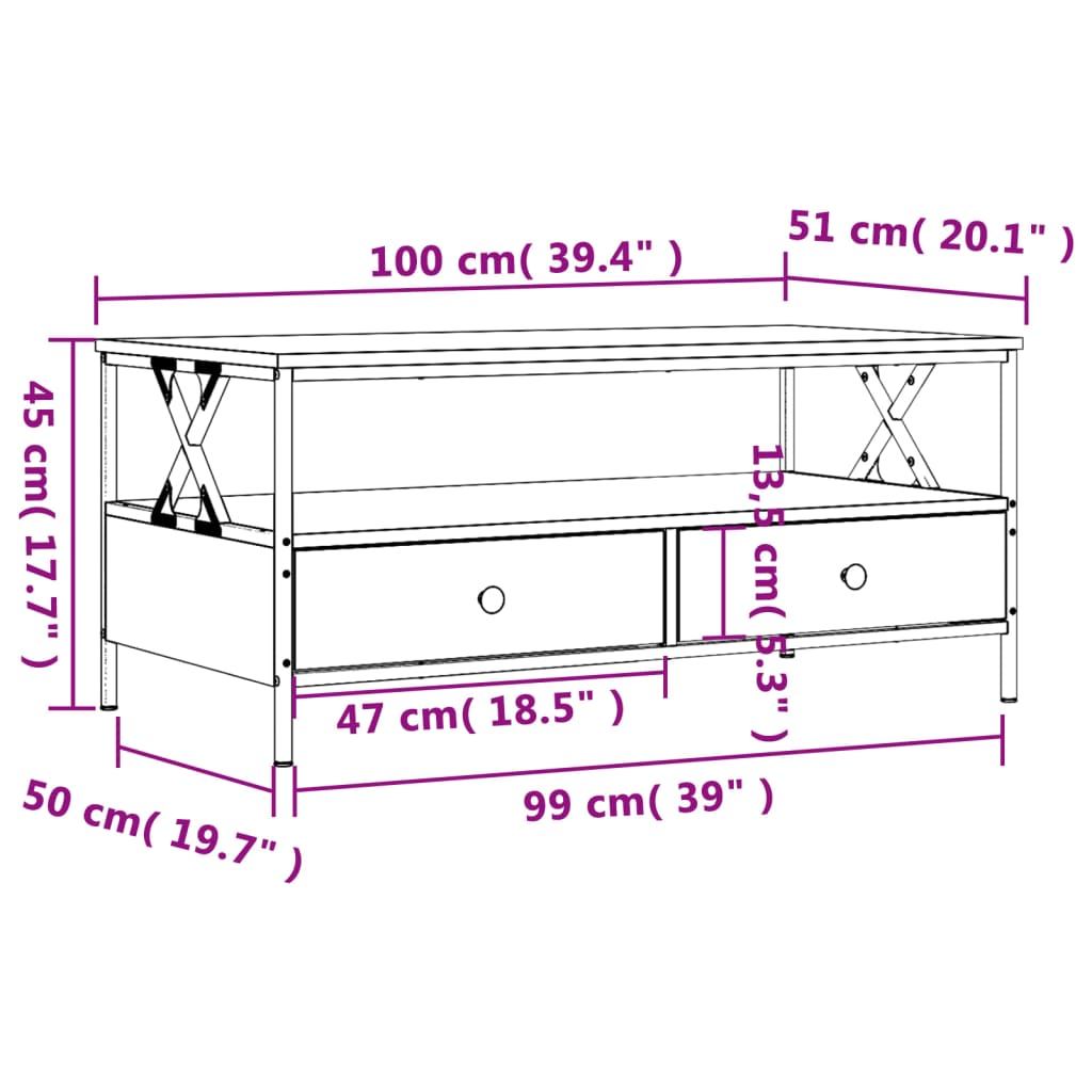 Mesa De Centro Madera De Ingeniería 100X51X45 Cm