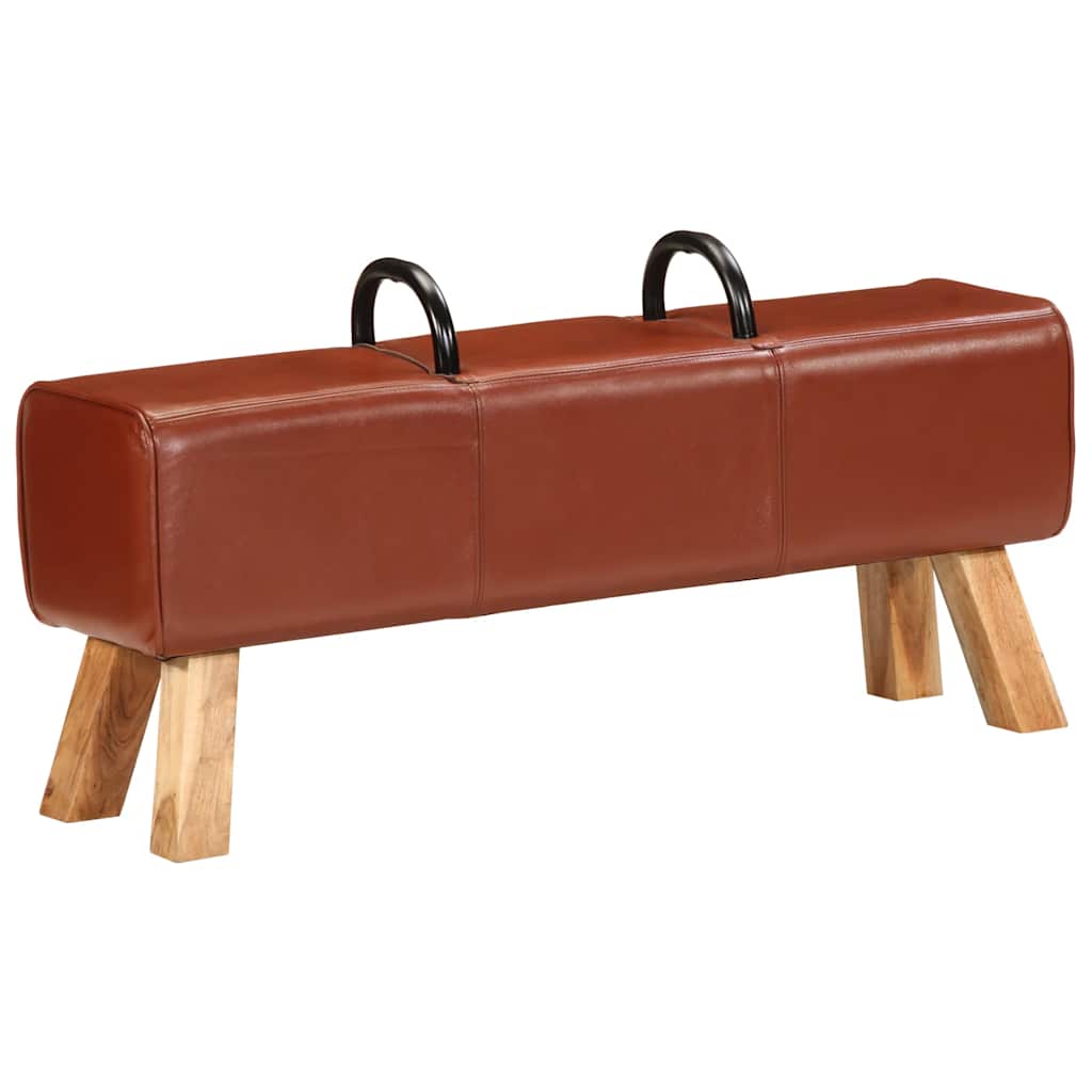 Banco Potro De Gimnasio Cuero Auténtico Marrón 110 Cm