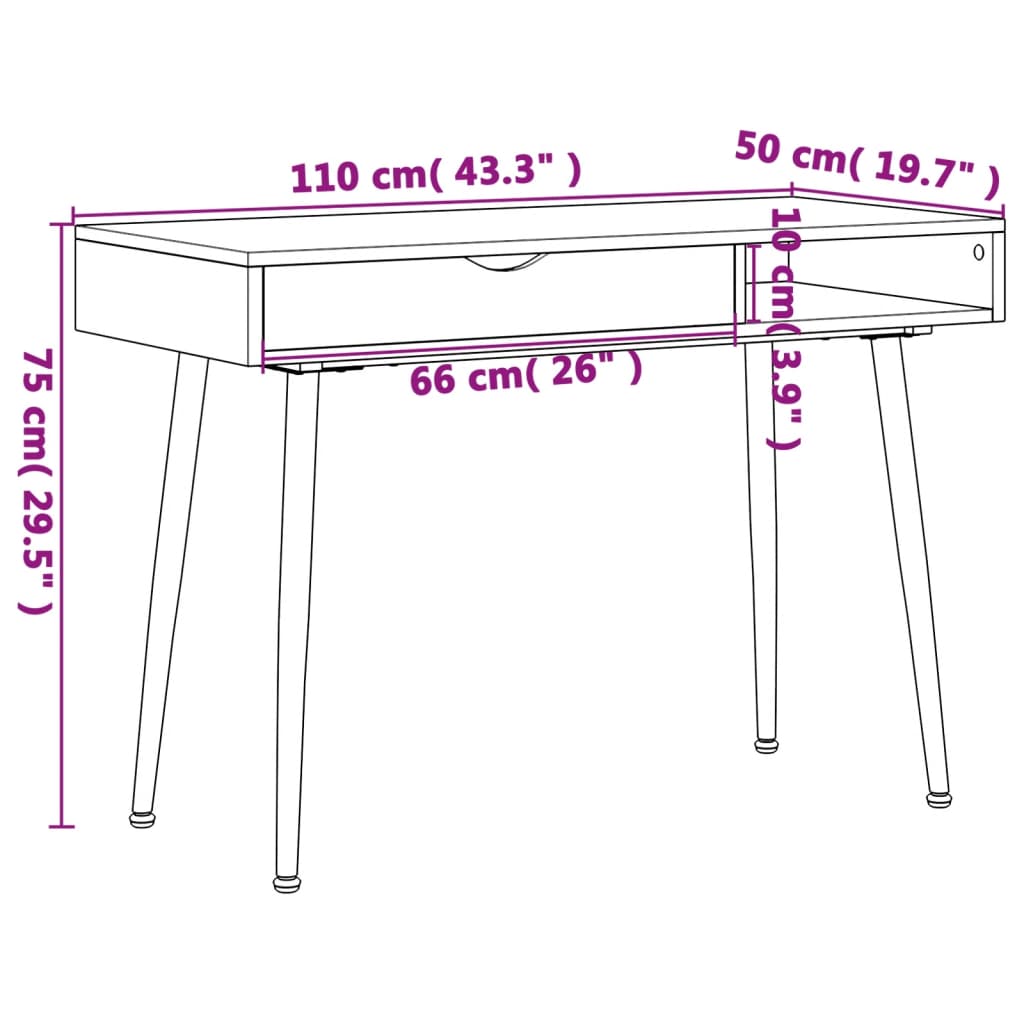 Escritorio Ordenador Cajón Madera Ingeniería Marrón 110X50X75Cm