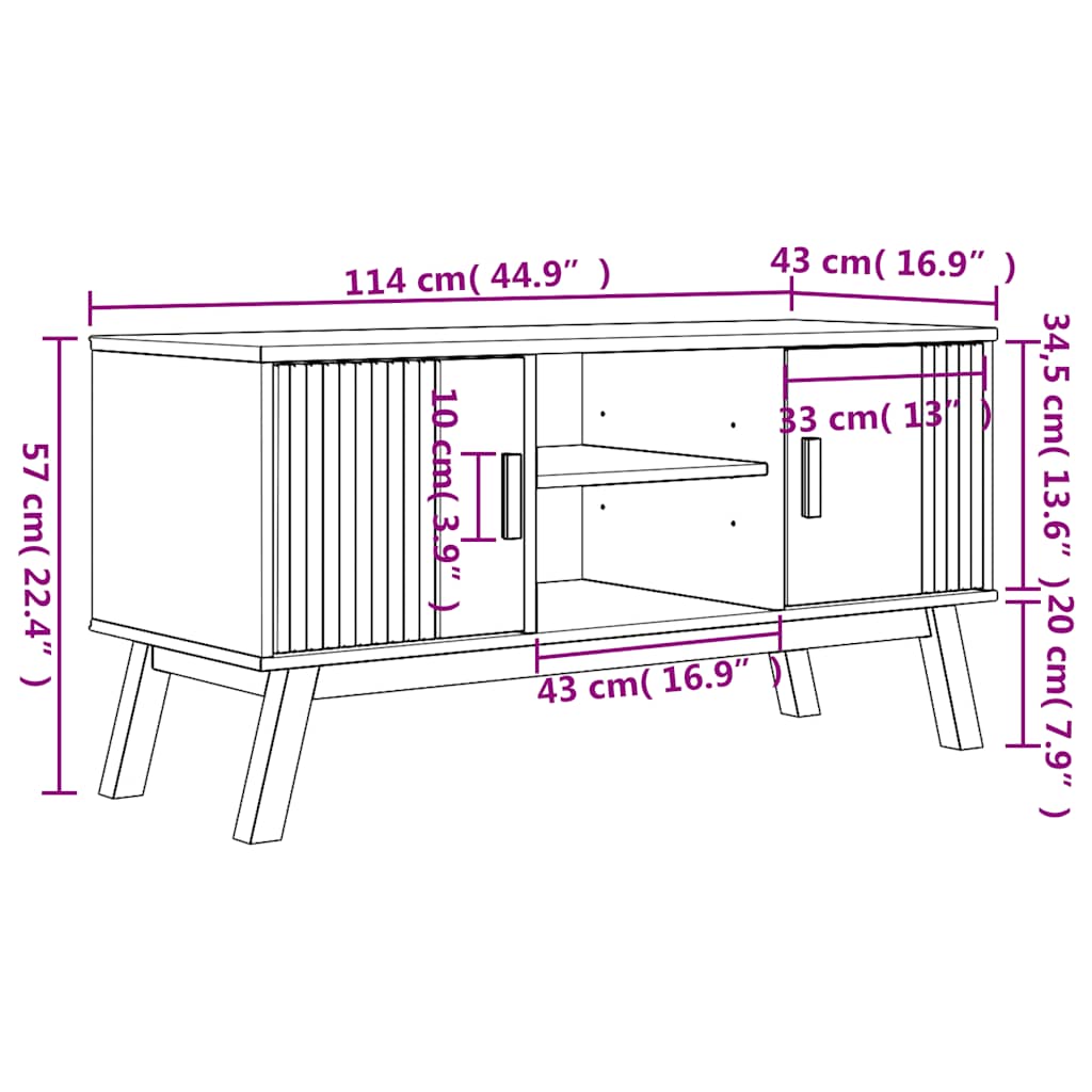 Mueble De Tv Olden Madera Maciza De Pino 114X43X57 Cm