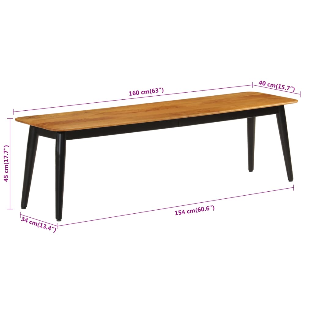 Banco Madera Maciza De Mango Y Hierro 160X40X45 Cm