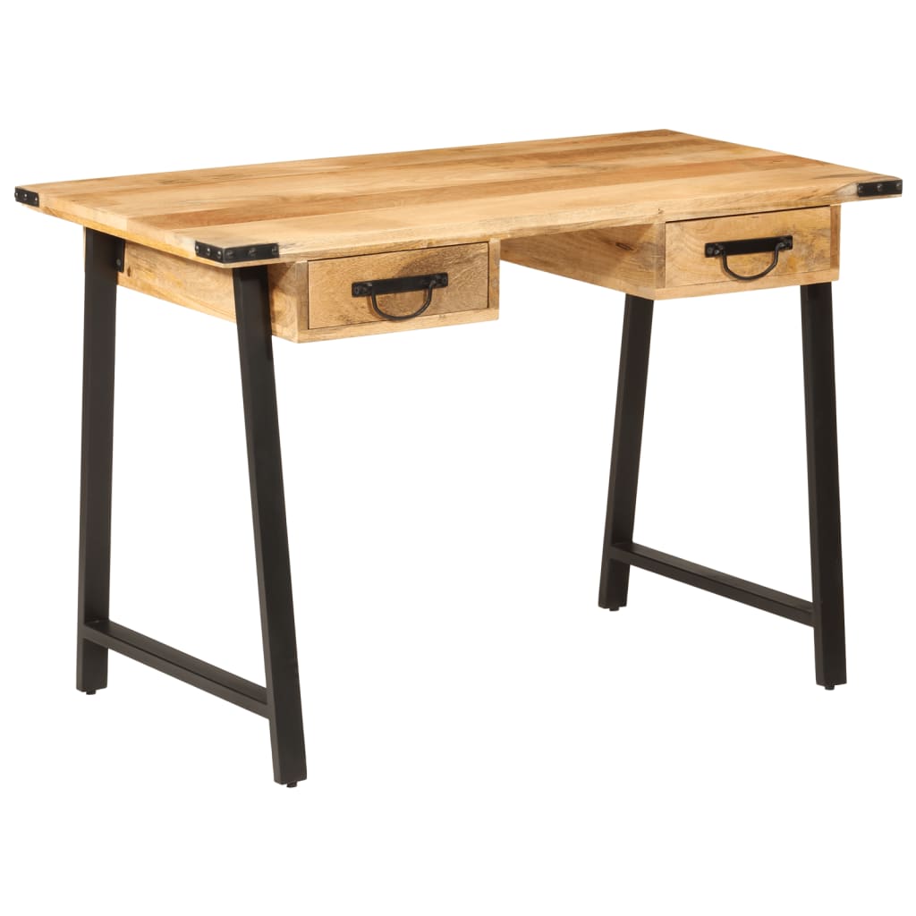 Escritorio Con Cajones Madera Mango Maciza Y Hierro 105X55X70Cm