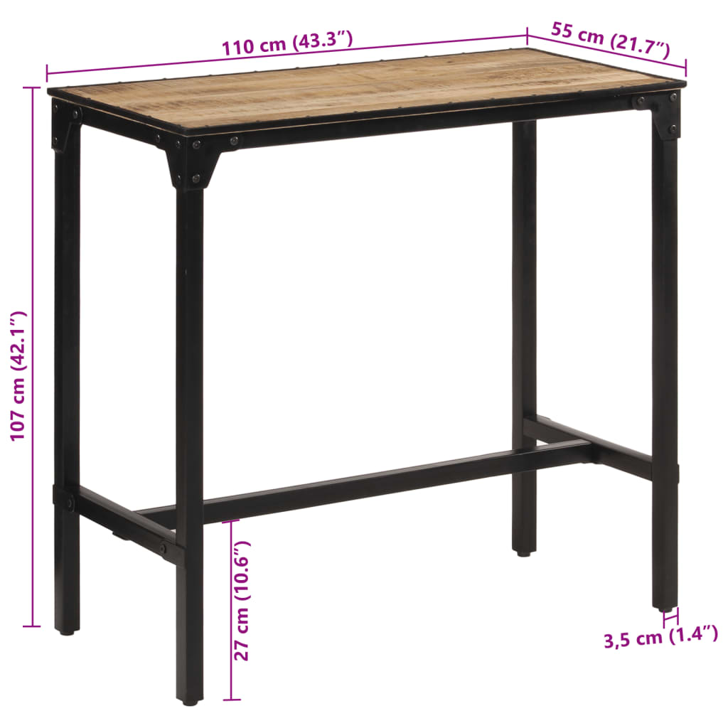 Mesa De Bar Madera Maciza De Mango Rugoso