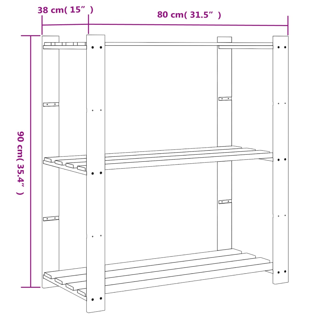 Estantería De 3 Niveles Madera Maciza De Pino