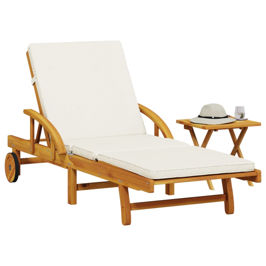 Tumbona Con Cojín Y Mesa Madera Maciza De Acacia