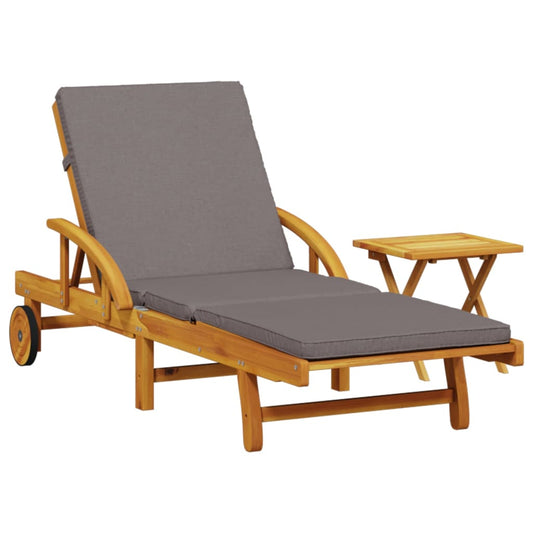 Tumbona Con Cojín Y Mesa Madera Maciza De Acacia