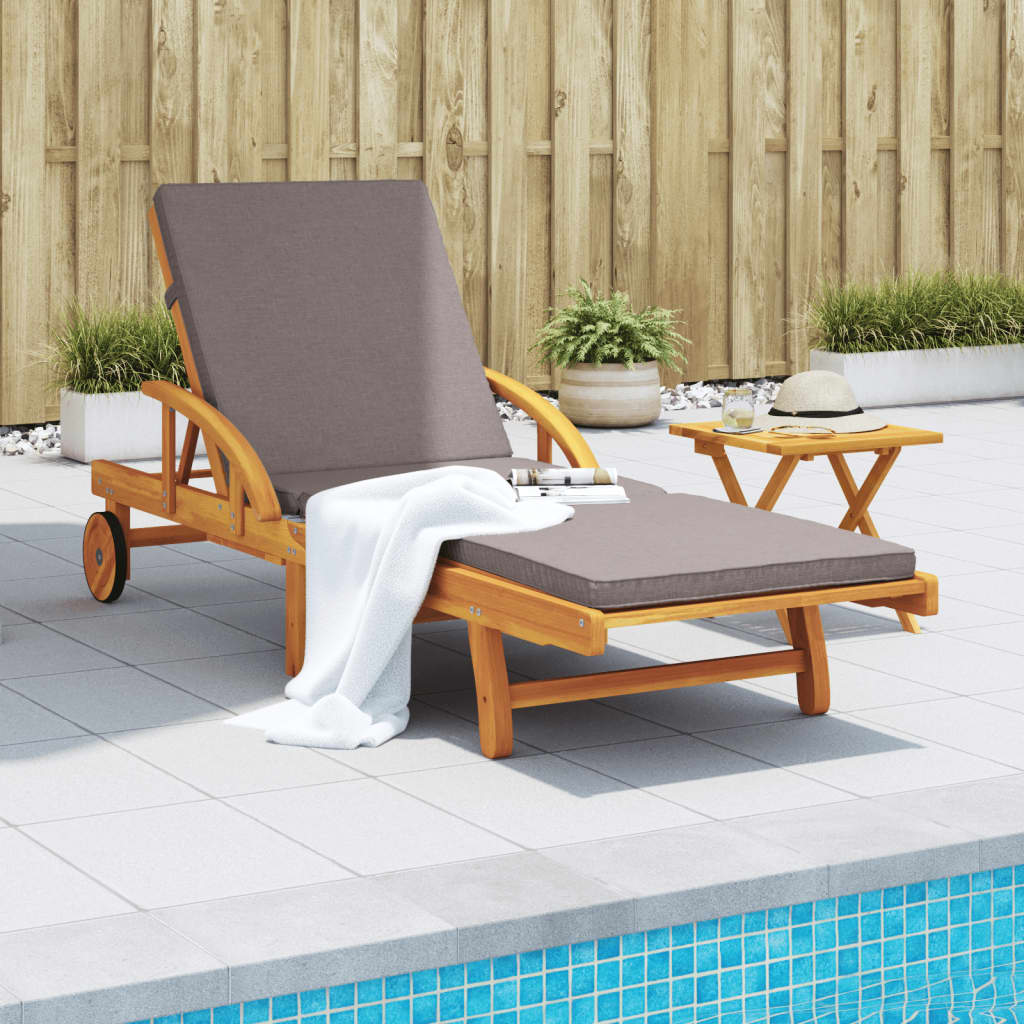 Tumbona Con Cojín Y Mesa Madera Maciza De Acacia