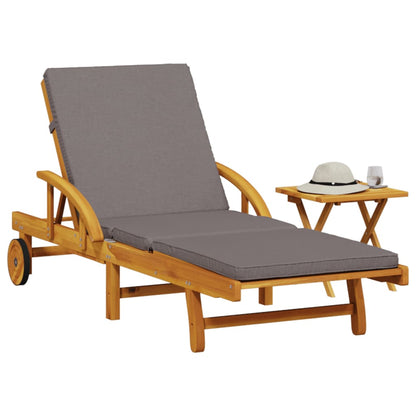 Tumbona Con Cojín Y Mesa Madera Maciza De Acacia