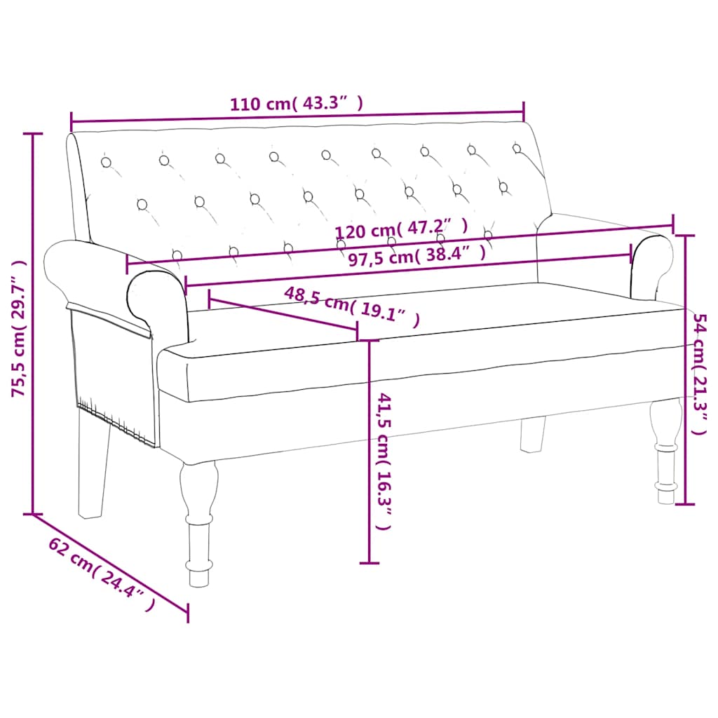 Banco Con Respaldo Tela 120X62X75,5 Cm