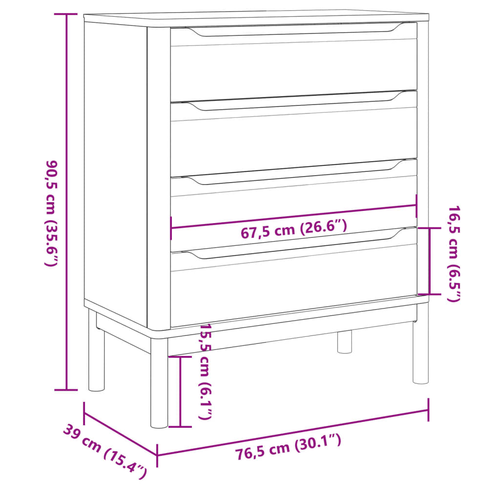 Cómoda Cajonera Floro Madera Maciza De Pino