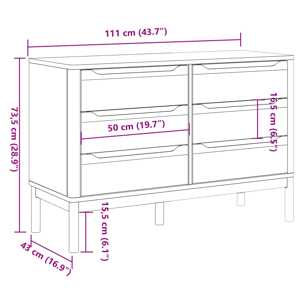 Cómoda Cajonera Floro Madera Maciza De Pino