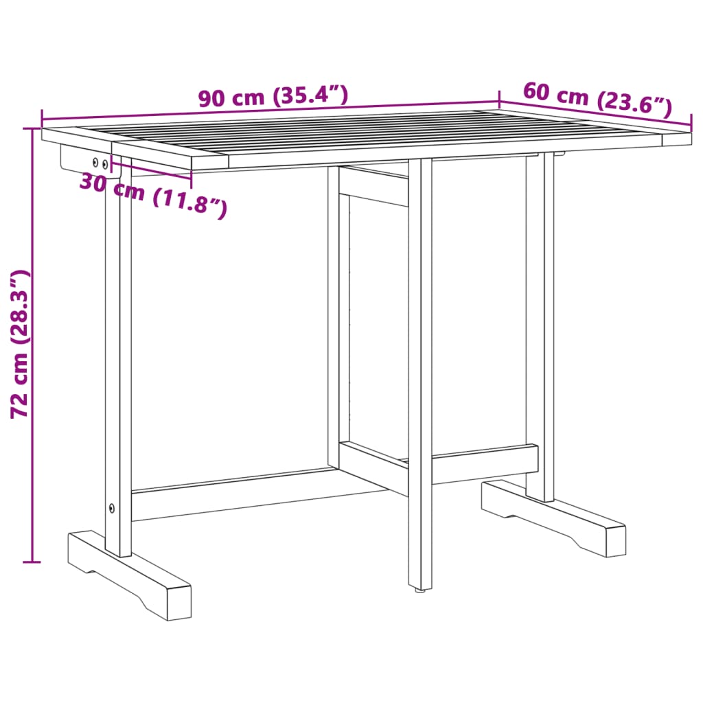 Mesa De Balcón Plegable Madera Maciza De Acacia 90X60X72 Cm