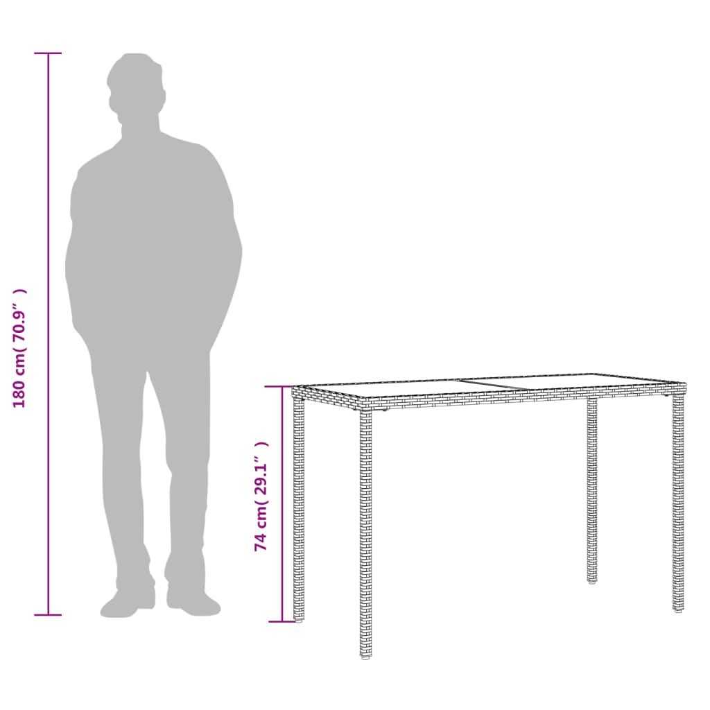 Mesa De Jardín Superficie De Vidrio Ratán Pe 115X54X74 Cm
