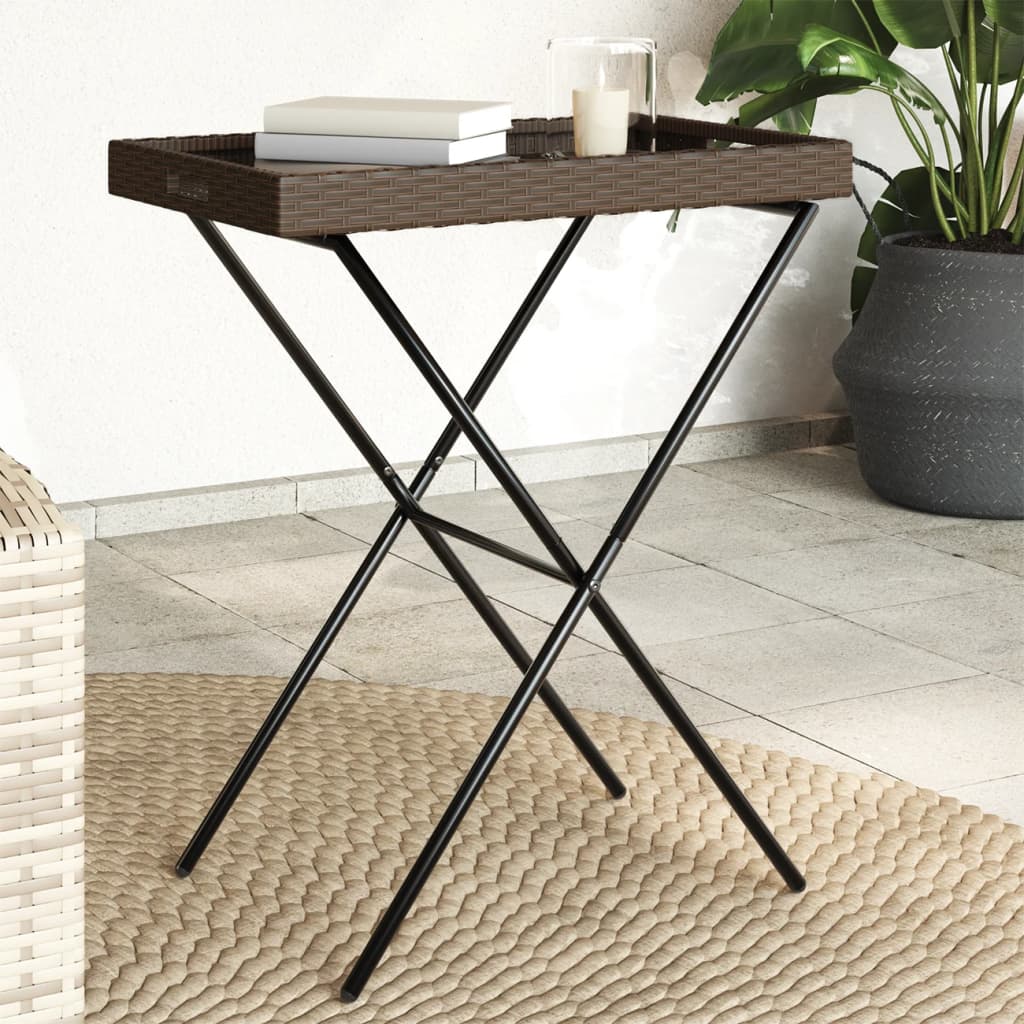 Mesa Con Bandeja Plegable Ratán Sintético 65X40X75 Cm