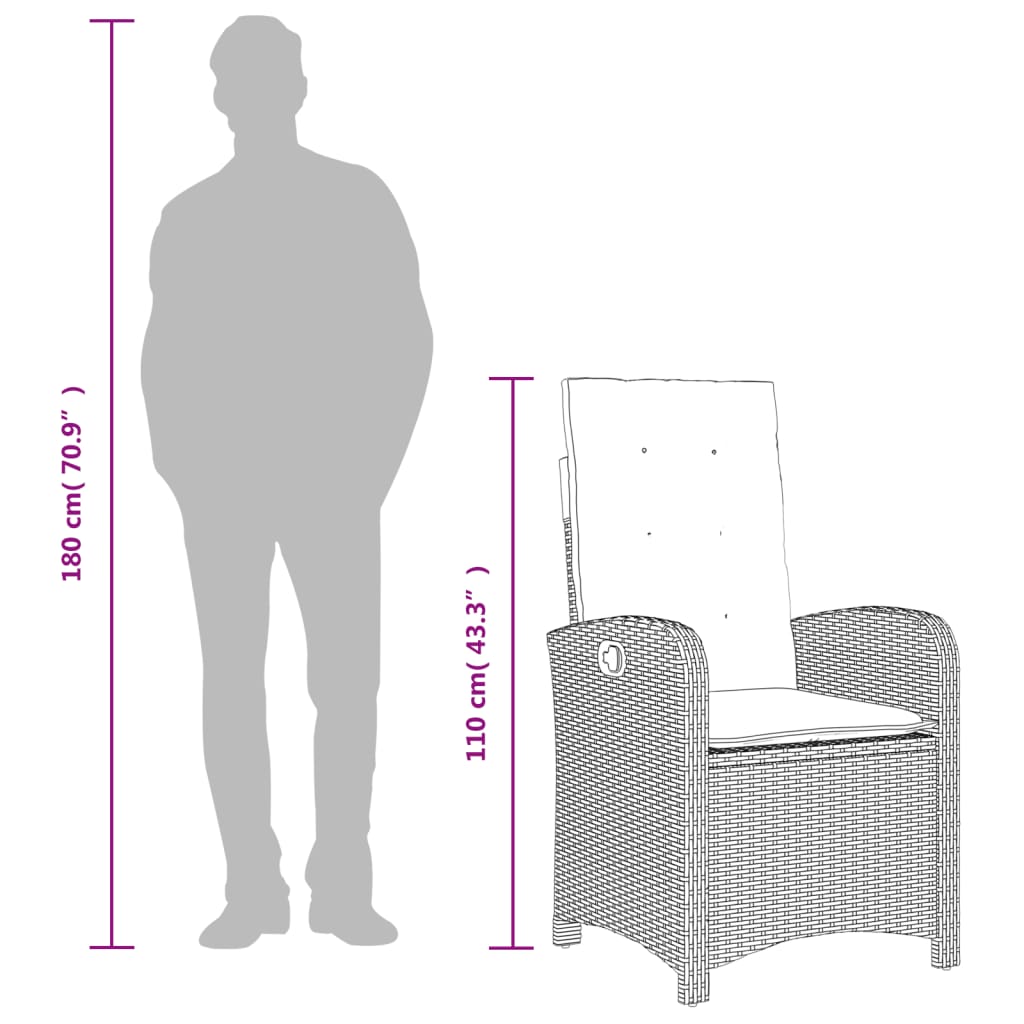 Silla De Jardín Reclinable Con Cojines Ratán Sintético