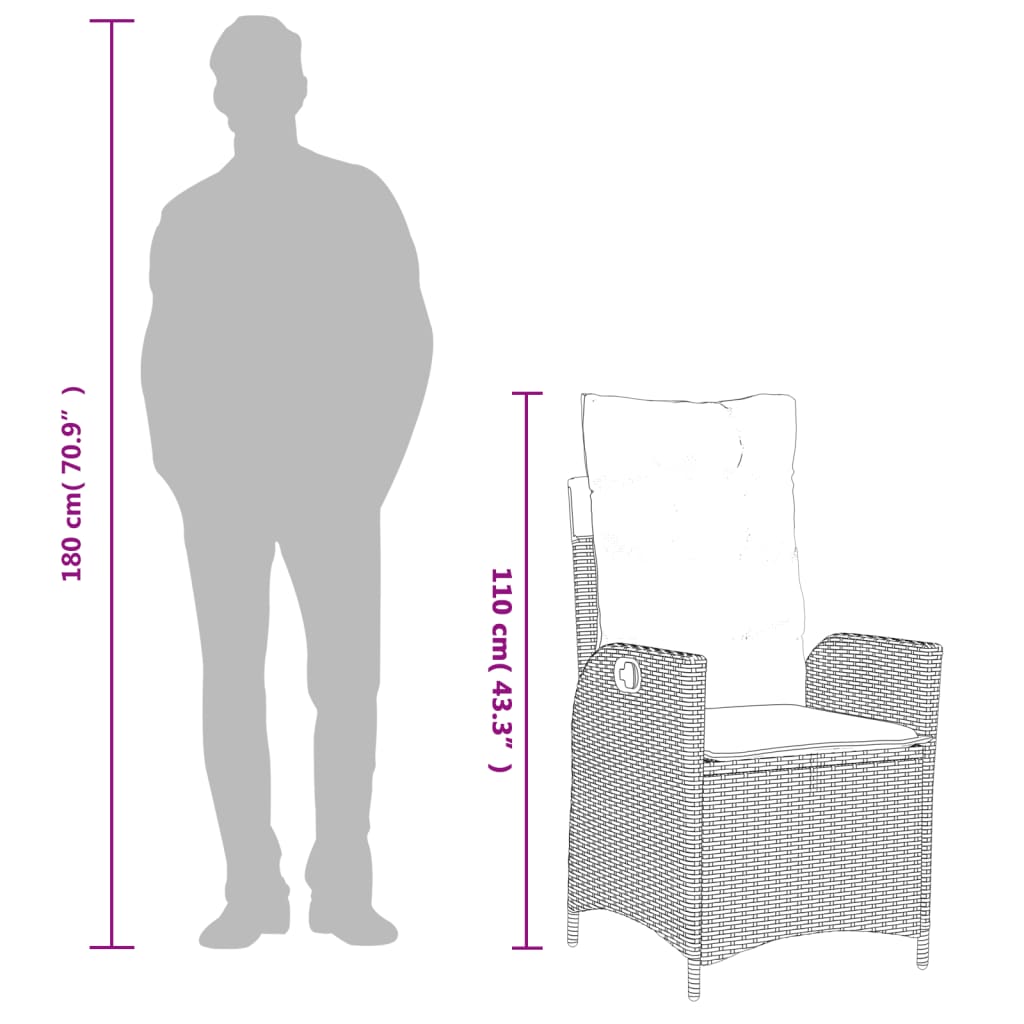 Silla De Jardín Reclinable Con Cojines Ratán Sintético