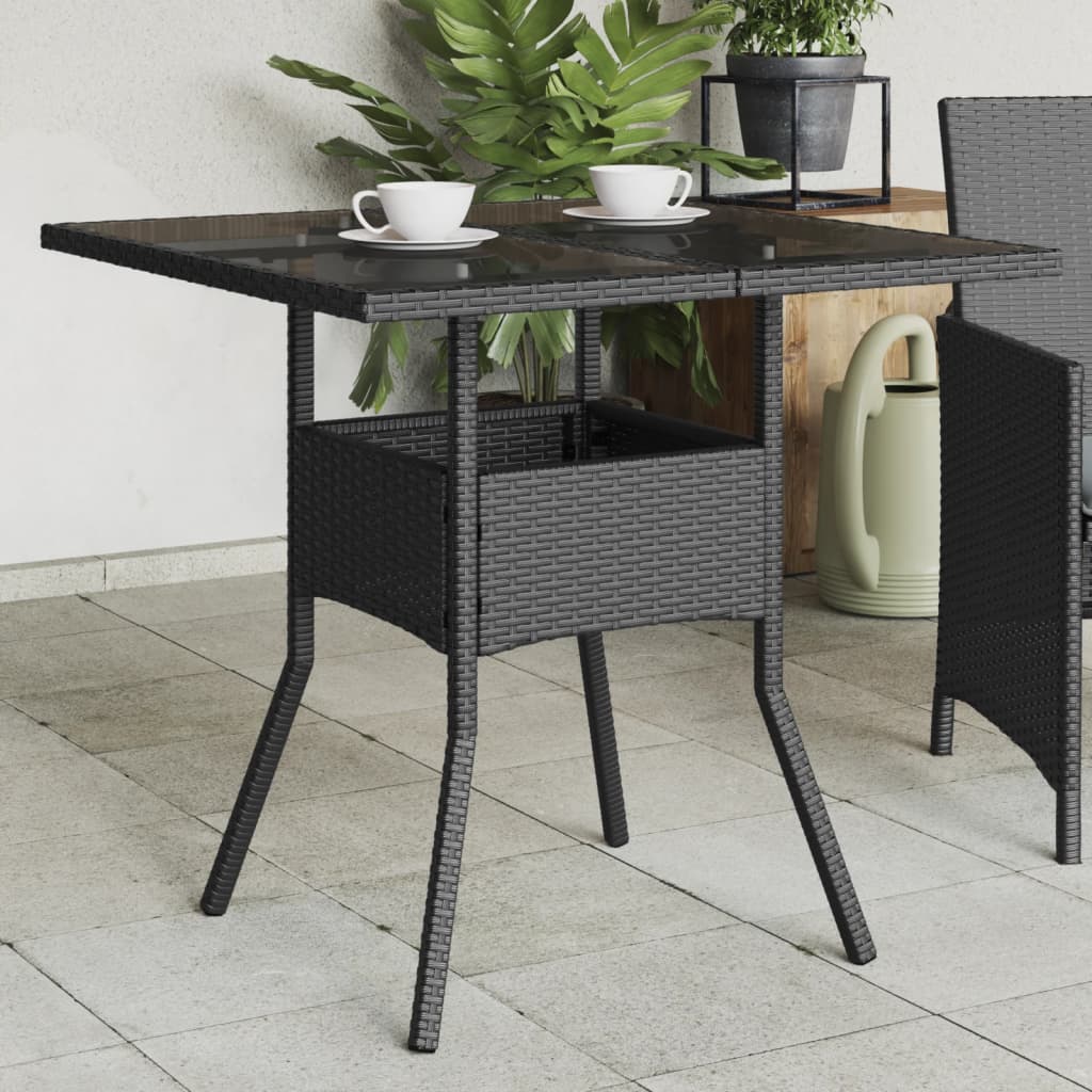 Mesa De Jardín Superficie De Vidrio Ratán Pe 80X80X75 Cm