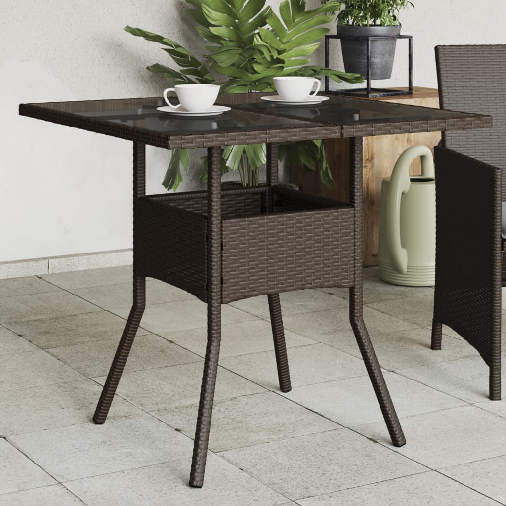 Mesa De Jardín Superficie De Vidrio Ratán Pe 80X80X75 Cm
