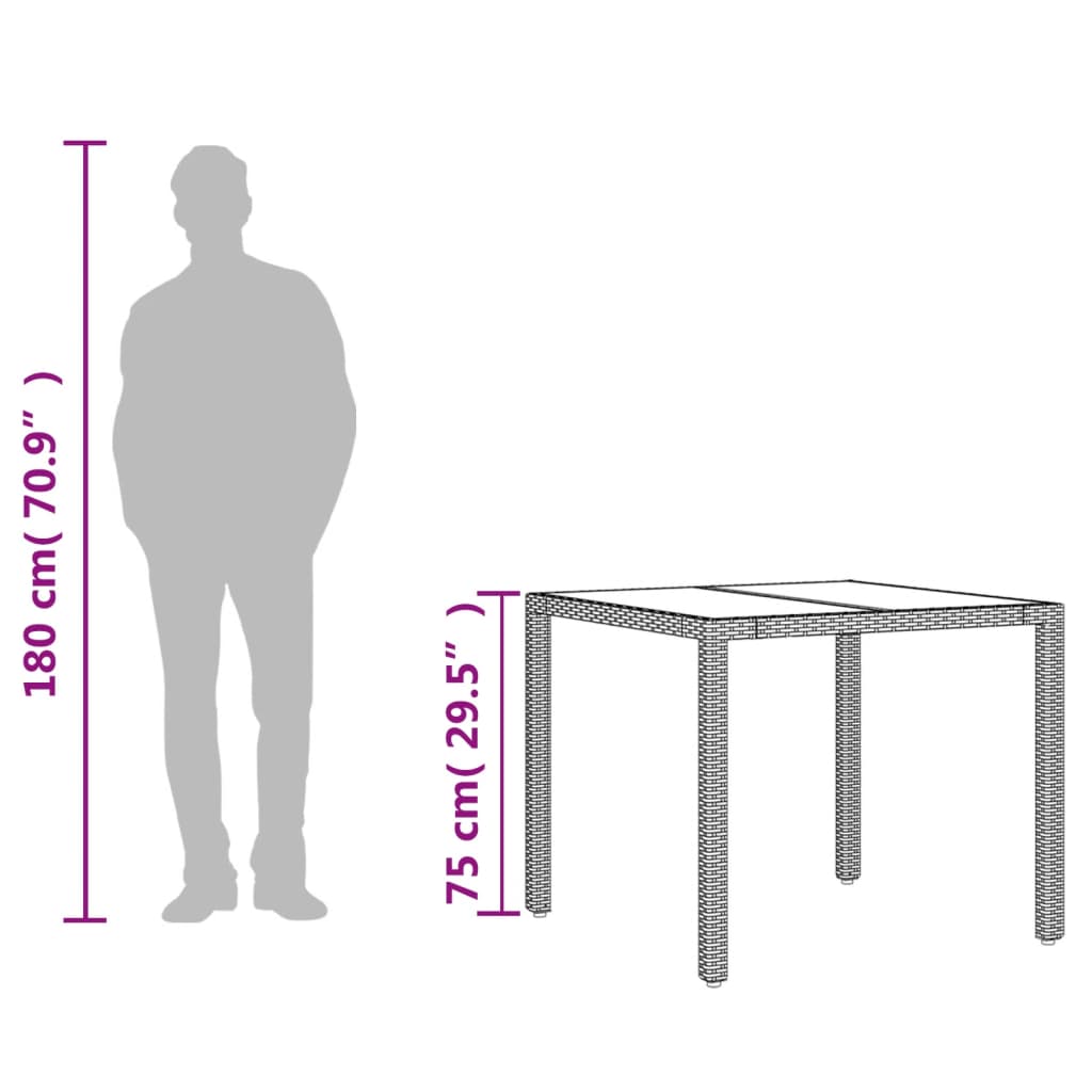 Mesa De Jardín Superficie De Vidrio Ratán Pe 90X90X75 Cm