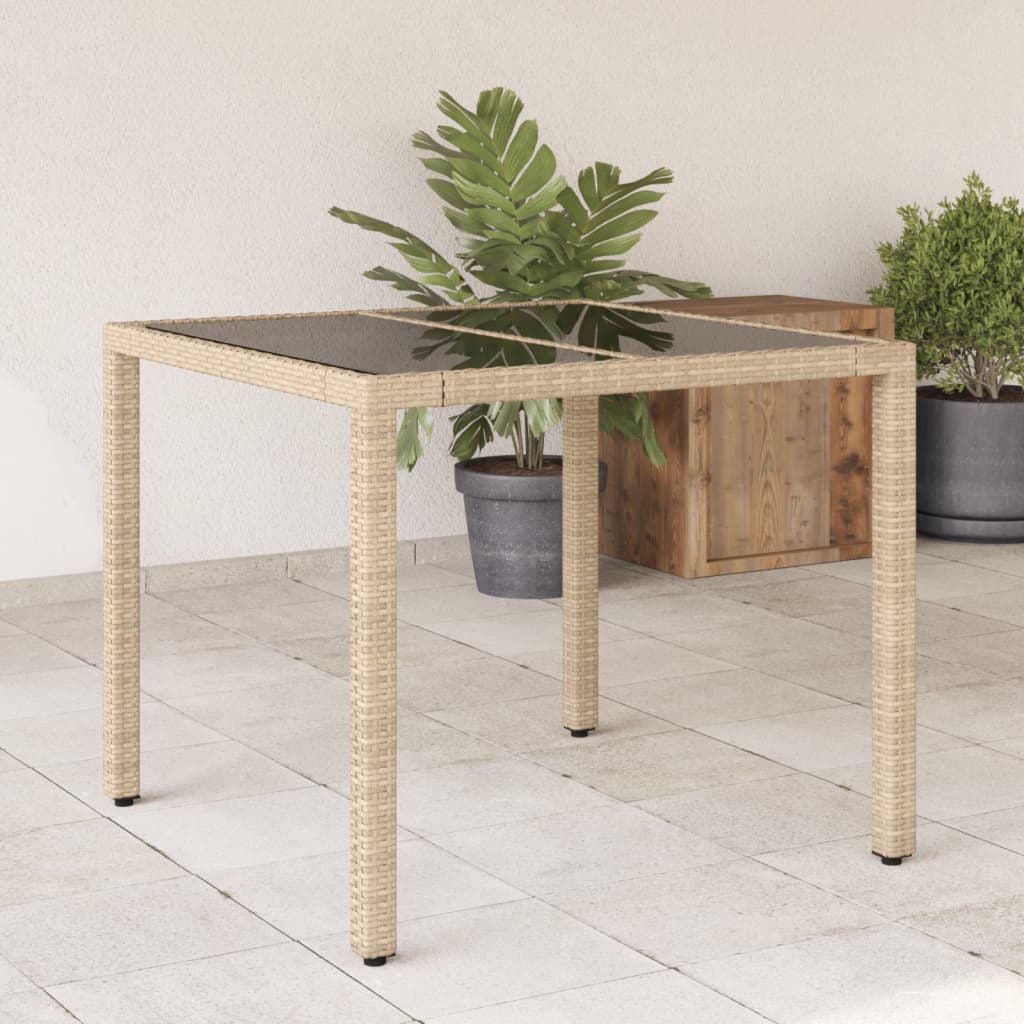 Mesa De Jardín Superficie De Vidrio Ratán Pe 90X90X75 Cm