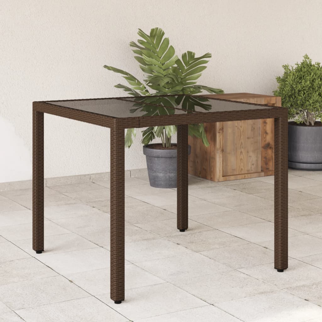 Mesa De Jardín Superficie De Vidrio Ratán Pe 90X90X75 Cm
