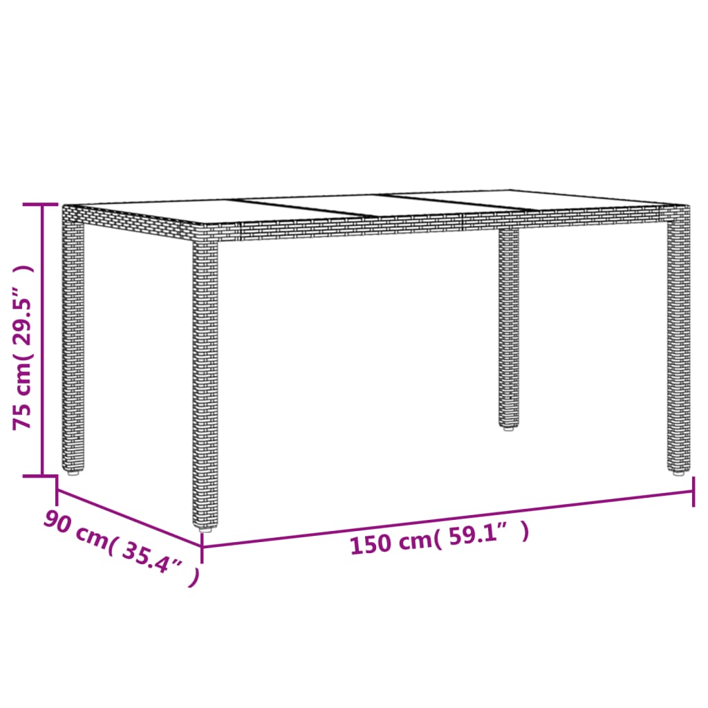 Mesa De Jardín Superficie De Vidrio Ratán Pe 150X90X75 Cm