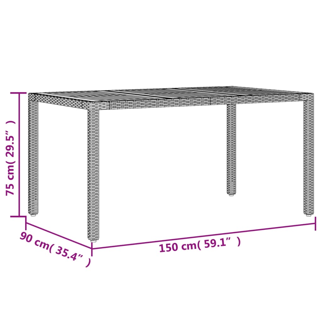 Mesa De Jardín Superficie Madera Acacia Ratán 150X90X75Cm