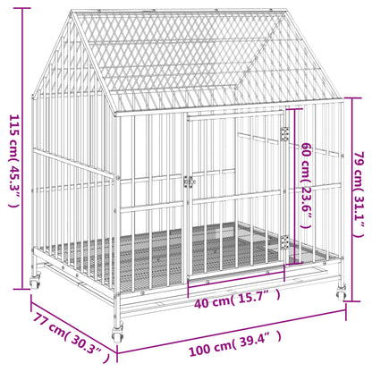 Jaula Para Perros Con Ruedas Acero Galvanizado Negro