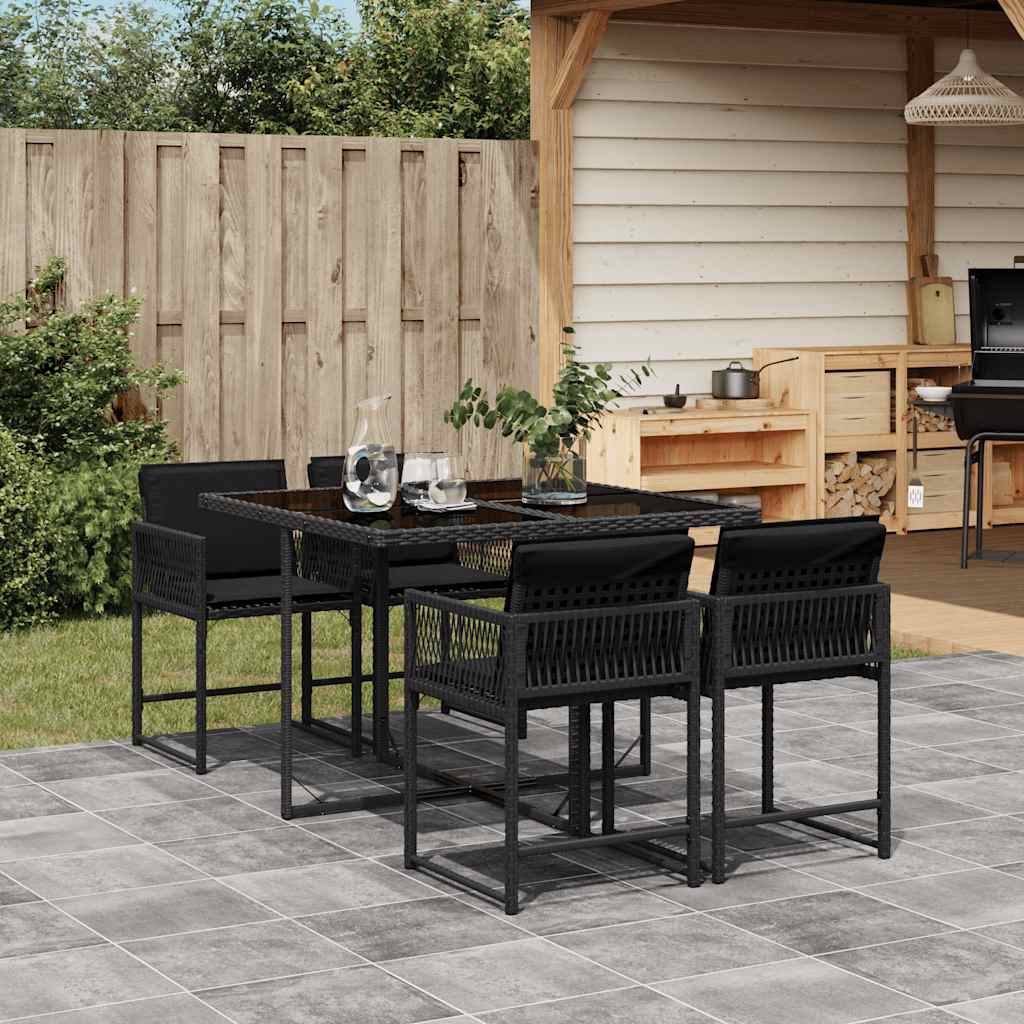 Set De Comedor De Jardín 9 Pzas Y Cojines Ratán Sintético Negro