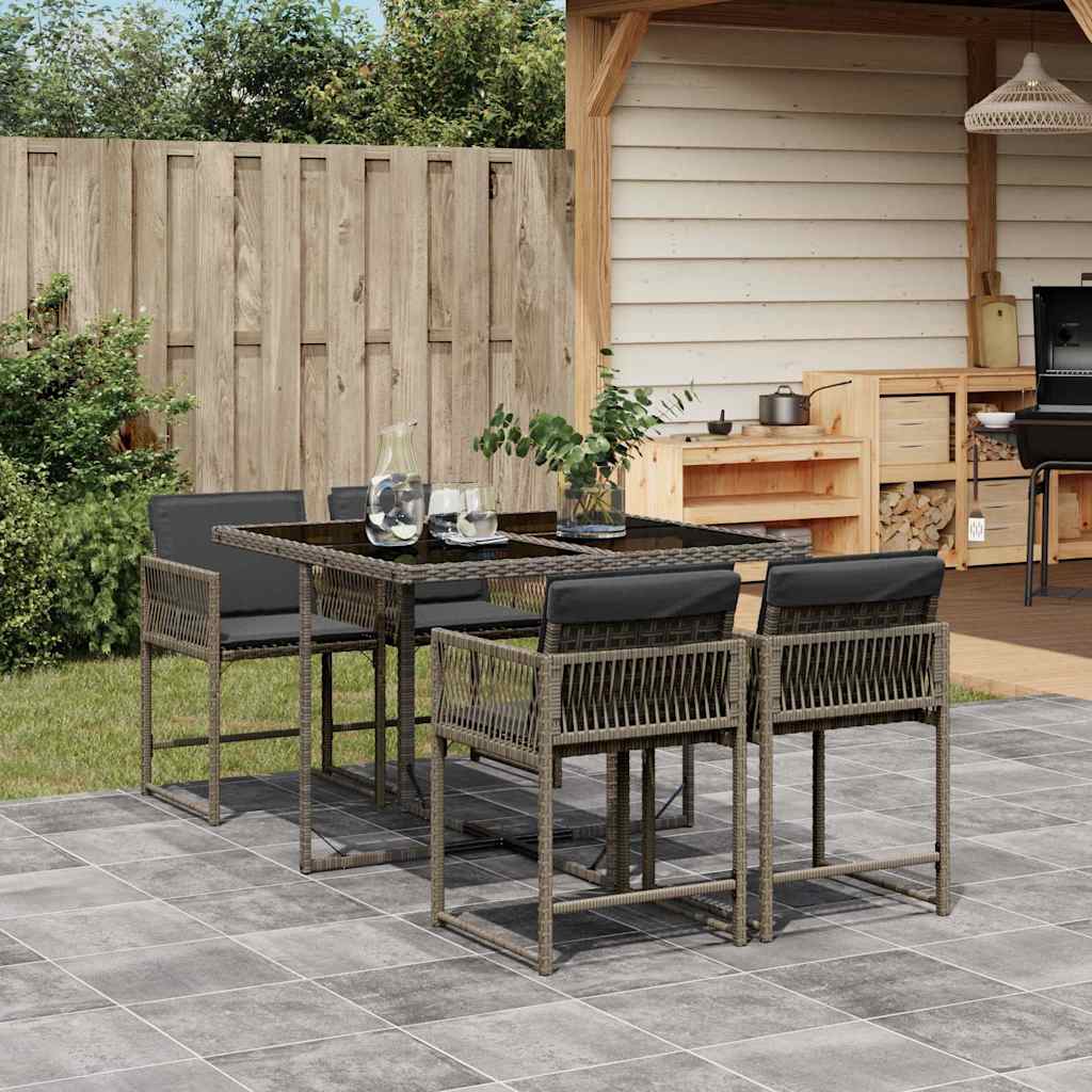 Set De Comedor De Jardín 9 Pzas Y Cojines Ratán Sintético Negro