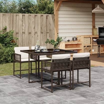 Set De Comedor De Jardín 9 Pzas Y Cojines Ratán Sintético Negro