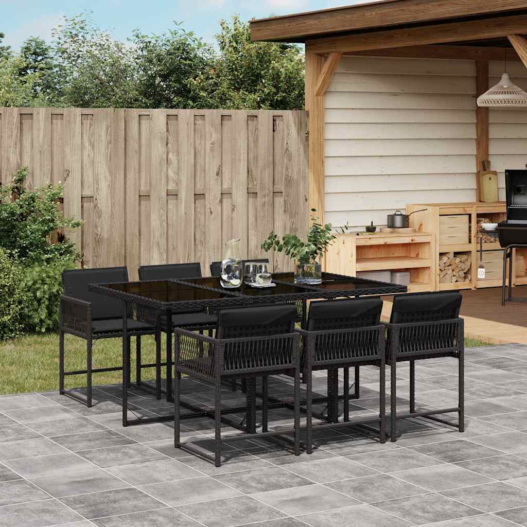 Set De Comedor De Jardín 9 Pzas Y Cojines Ratán Sintético Negro