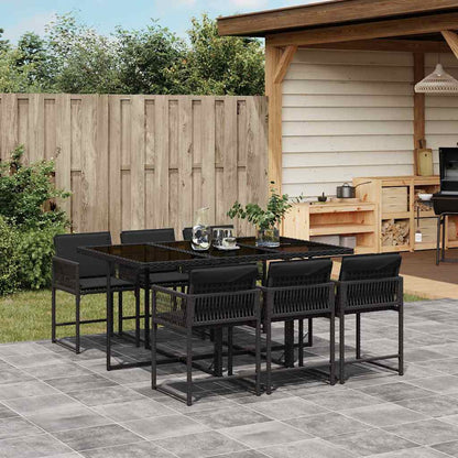 Set De Comedor De Jardín 9 Pzas Y Cojines Ratán Sintético Negro