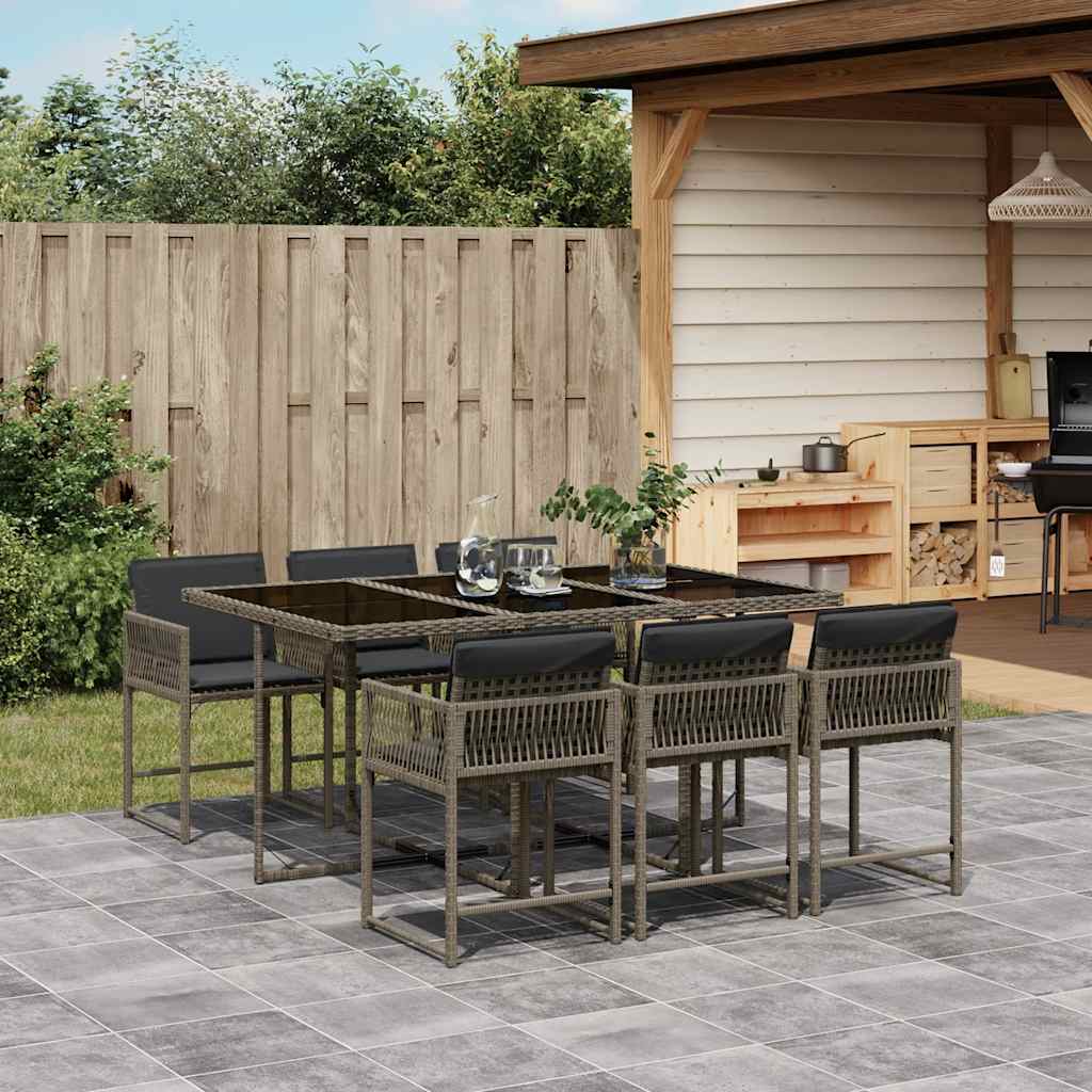 Set De Comedor De Jardín 9 Pzas Y Cojines Ratán Sintético Negro