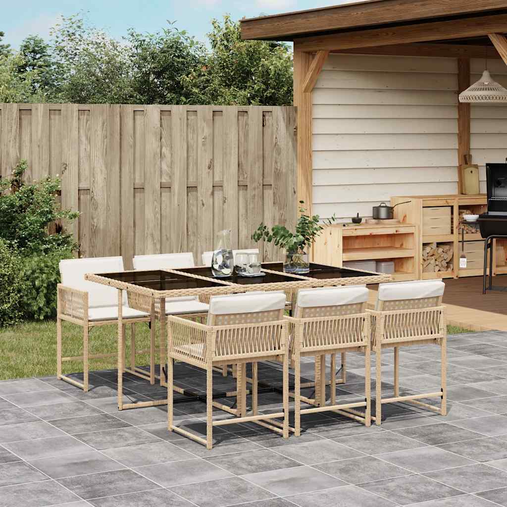 Set De Comedor De Jardín 9 Pzas Y Cojines Ratán Sintético Negro