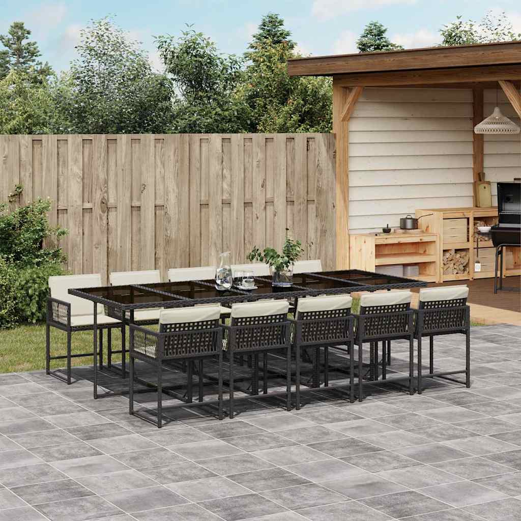 Set De Comedor De Jardín 9 Pzas Y Cojines Ratán Sintético Negro