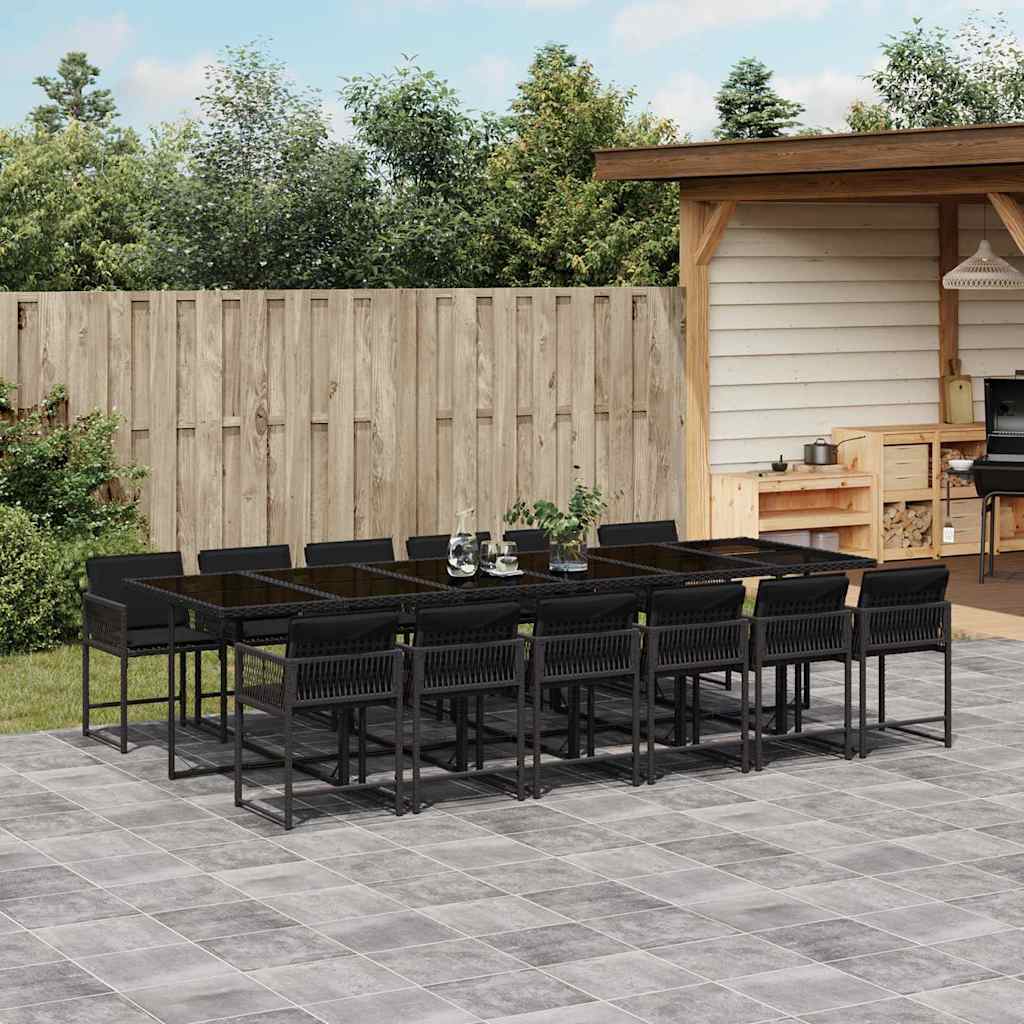 Set De Comedor De Jardín 9 Pzas Y Cojines Ratán Sintético Negro