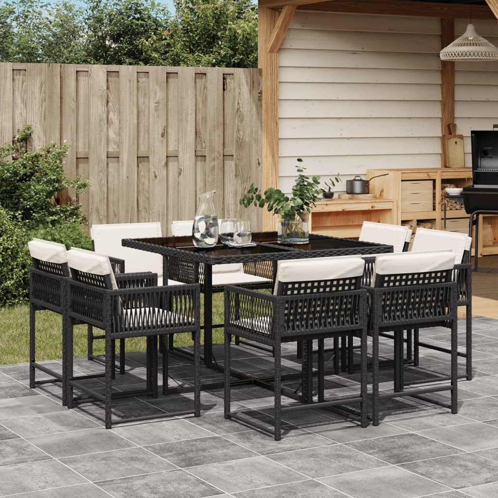 Set Comedor De Jardín Con Cojines 15 Pzas Ratán Sintético Negro
