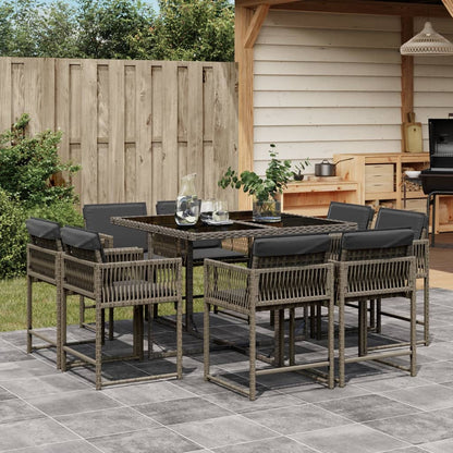 Set Comedor De Jardín Con Cojines 15 Pzas Ratán Sintético Negro