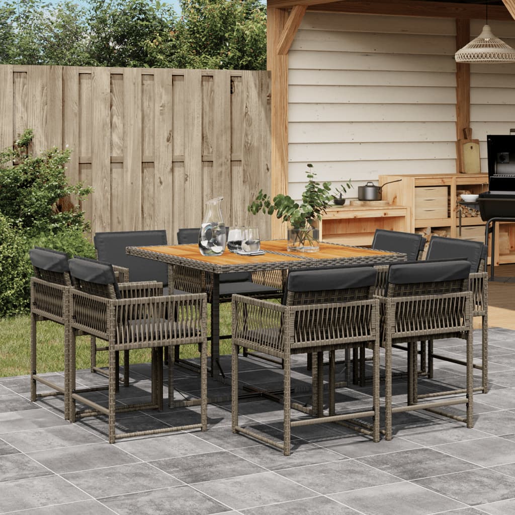 Set Comedor De Jardín Con Cojines 15 Pzas Ratán Sintético Negro