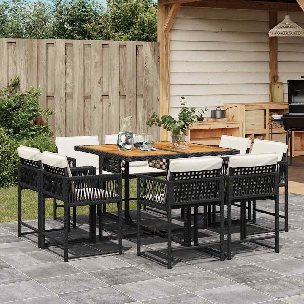 Set Comedor De Jardín Con Cojines 15 Pzas Ratán Sintético Negro
