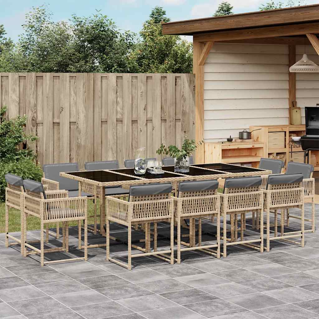 Set Comedor De Jardín Con Cojines 15 Pzas Ratán Sintético Negro