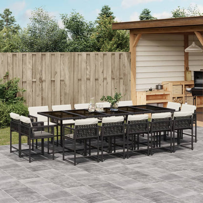Set Comedor De Jardín Con Cojines 15 Pzas Ratán Sintético Negro