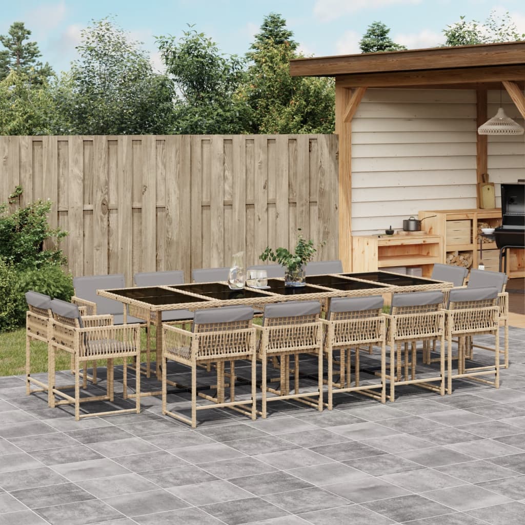 Set Comedor De Jardín Con Cojines 15 Pzas Ratán Sintético Negro