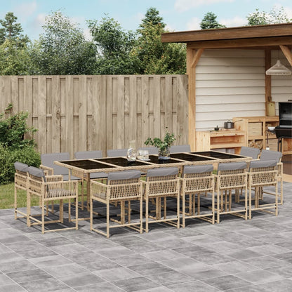 Set Comedor De Jardín Con Cojines 15 Pzas Ratán Sintético Negro