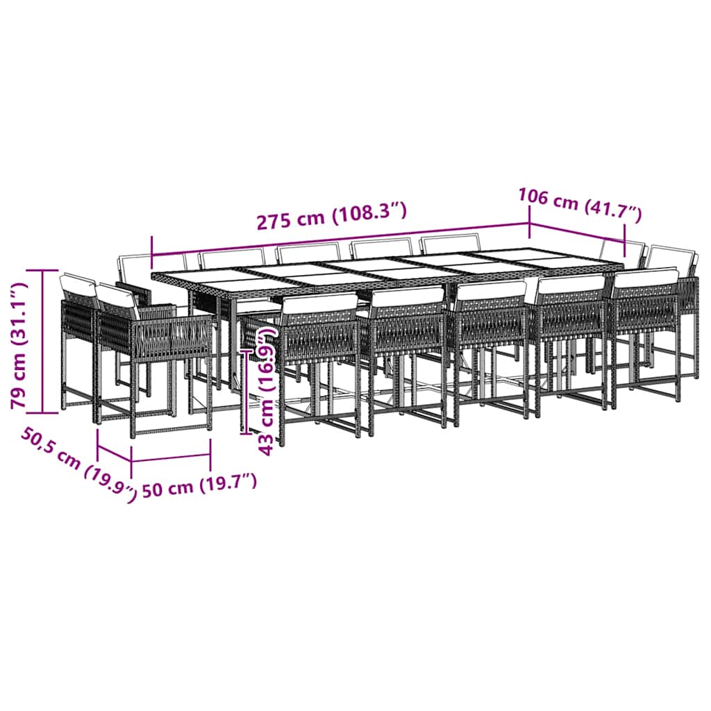 Set Comedor De Jardín Con Cojines 15 Pzas Ratán Sintético Negro